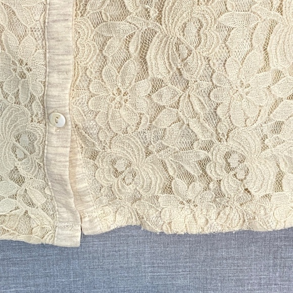 Style & Co Lace Front Top Button Up Long Sleeve Tee Sz XL Cream colour - Picture 5 of 9